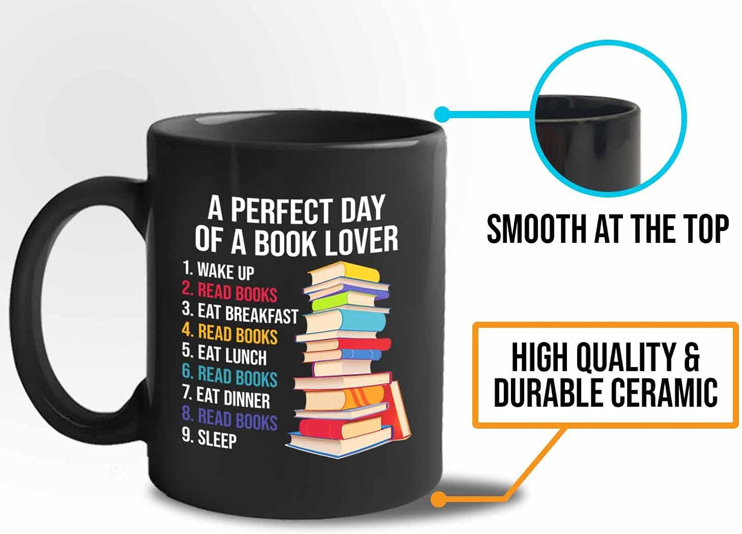 Bubble Hugs Reader Coffee Mug 11oz Black - A Perfect Day of A Book Lover - Funny Sarcasm Reading Novel Literary Literature Bookish Author Writer