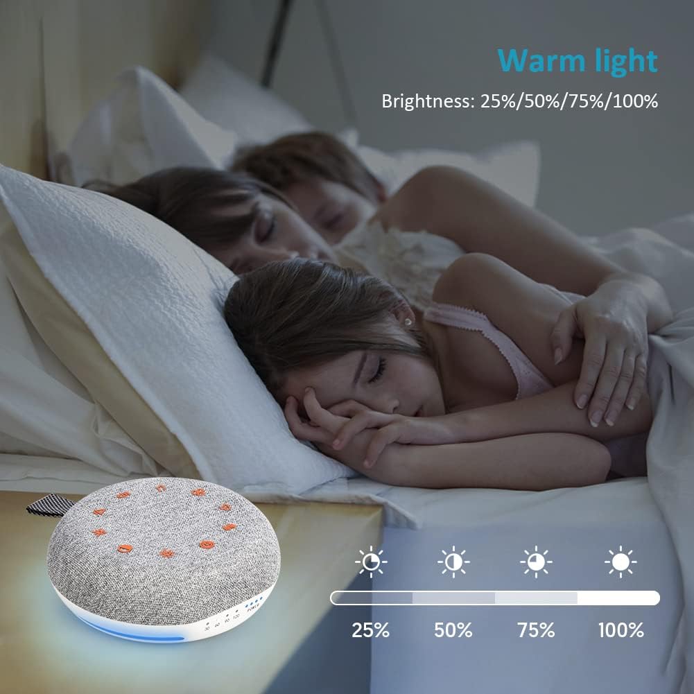 White Noise Machine,Portable Sound Machine with 40 Soothing Sounds, USB Rechargeable,Sleep Sound Timer & Night Light for Baby Kids Adults