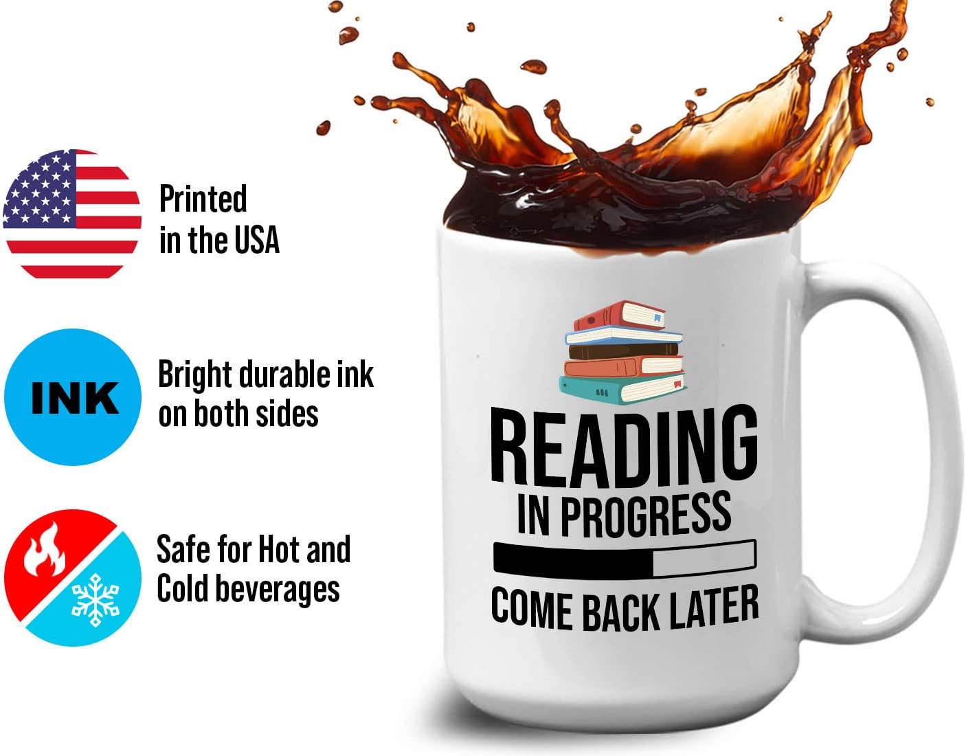 Book Lover Coffee Mug 15oz White - Reading in - Literary librarian Literature Bookworm Historian Public Library Curator Bibliophile Bibliolater
