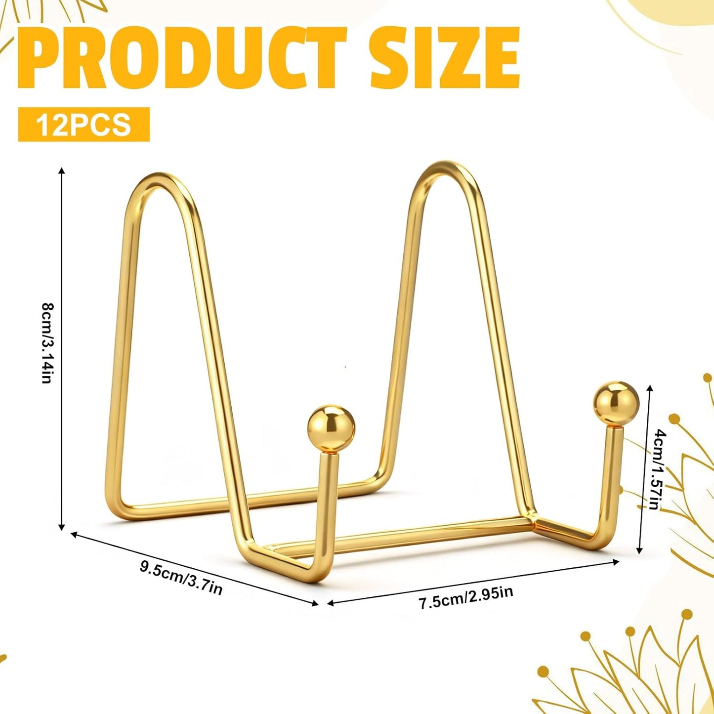 12 Pcs 3 Inch Gold Plate Stand, Decorative Plate Holder Metal Tabletop Picture Frame Stand for Photo Frames, Pictures, Book, Plates