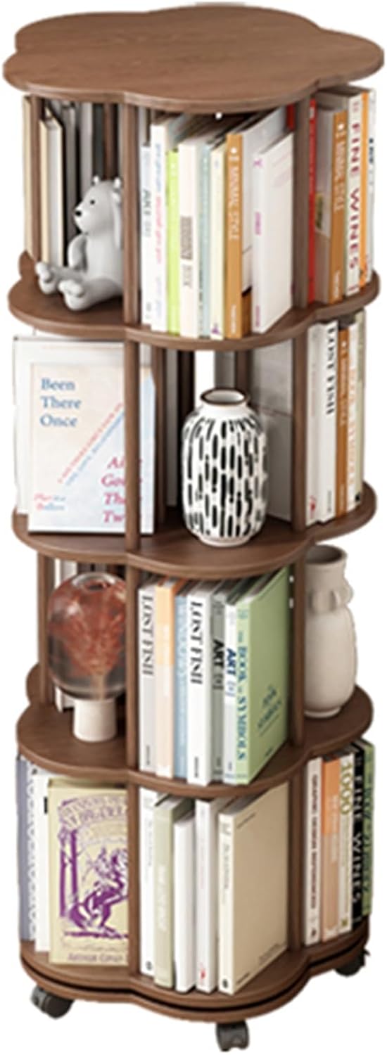Quincunx Rotating Bookshelf 360° Revolving Bookcase Modern Floor Standing Storage Display Book Shelf Stackable Shelves Narrow Bookshelf (Walnut 3 Tier) (Walnut 4 Tier)