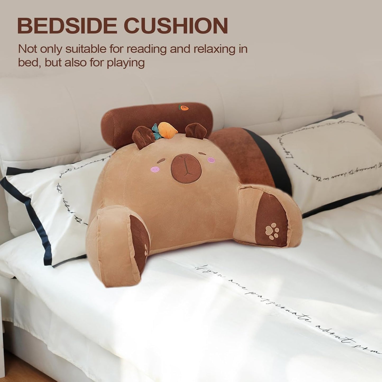 Bed Rest Pillow with Arms, Capybara Carrot Ergonomic Back Pillow, Sitting Up Armrest Cushions, Unique Sofa Plush 25.59x17.72 Inches Bed Rest Plush Chair Cushion