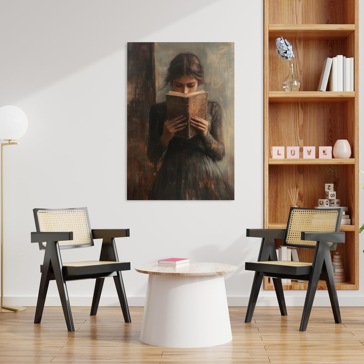 Vintage reading posters Library Book Wall Art Print Victorian Woman Reading Bookish Aesthetic poster Unique Neutral Art reading Decor Dark Academia bookish Room Wall Decor Framed12x16inch