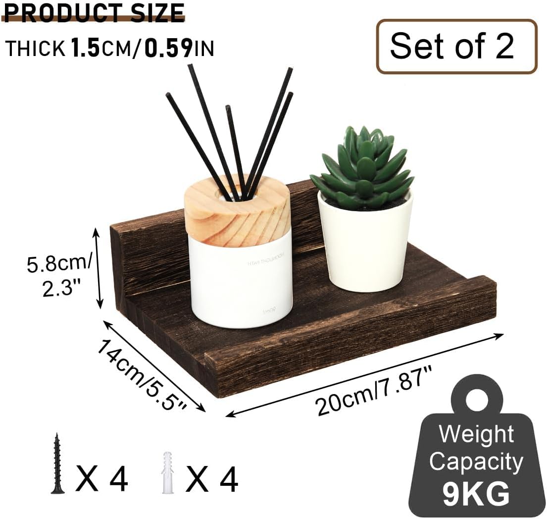 Z metnal Mini Floating Shelves, Small Natural Wooden Display Wall Shelf for Picture Ledge, Pawlownia, Wall Mounted, 8 x 5.5inch, 2 Pack