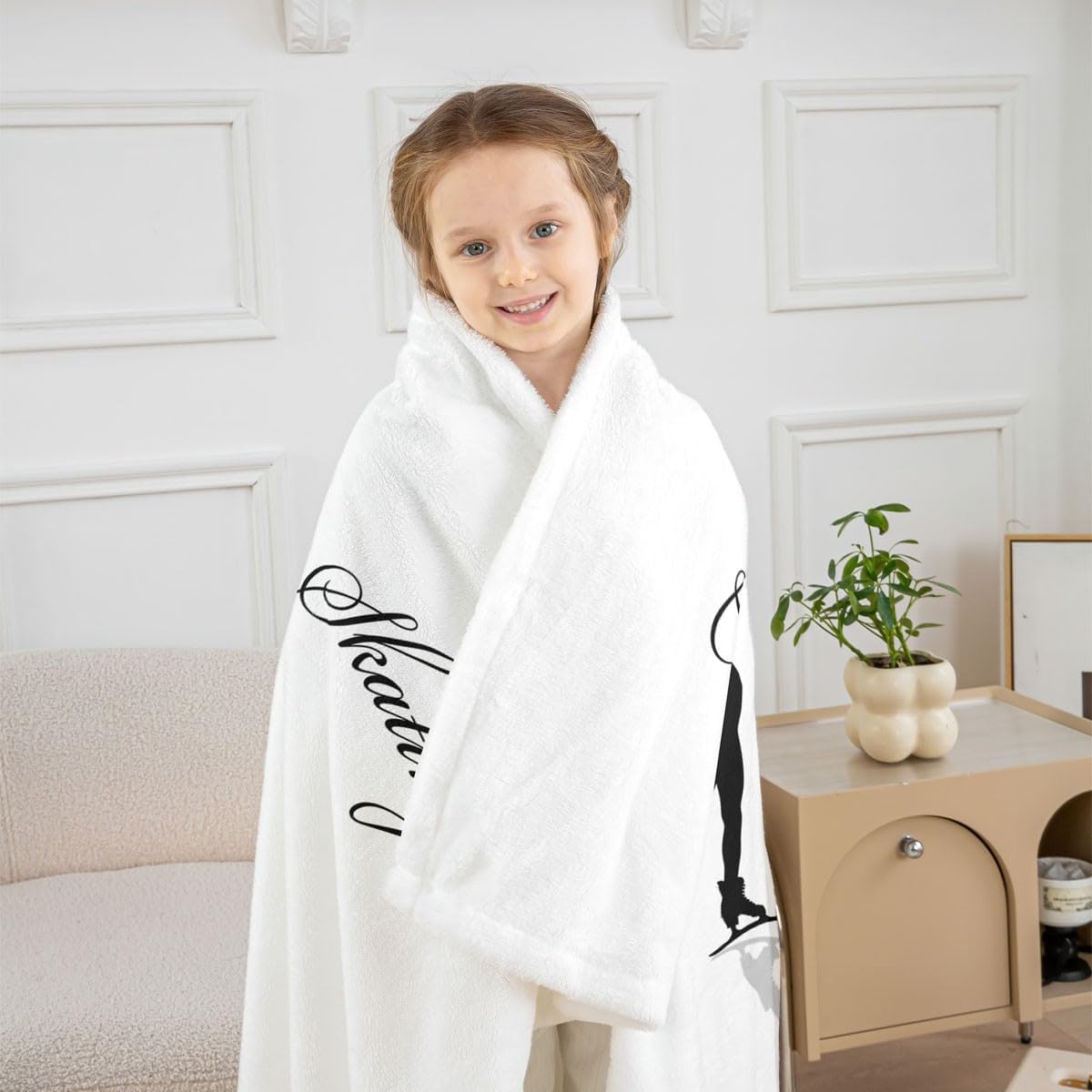 Ice Skating Throw Blanket Girls Skater Dancing Fleece Blanket Gymnastics Silhouette Bed Blankets for Kids Teens Room Decor,Modern Simple Black White Fuzzy Blanket,for Chair/Sofa,30"×40"