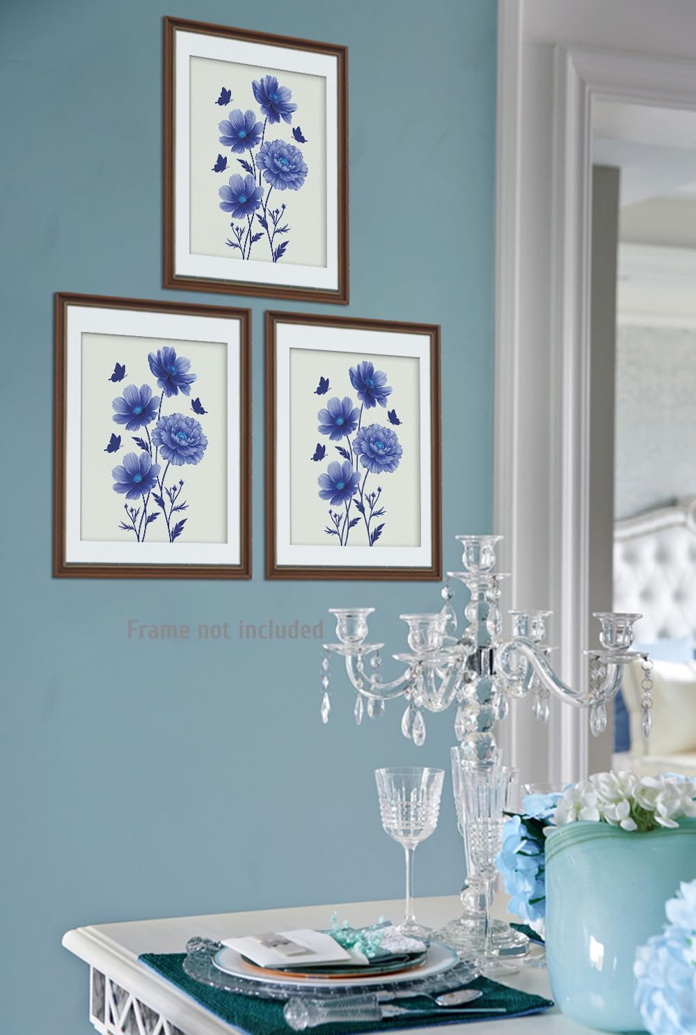 heshengzaixian Modern Flower Botanical Prints,Blue Cosmos Canvas Wall Art Picture, Minimalist Floral Poster Set, Chic Wildflower Artwork for Home Office, Gift for Woman,Set of 3 8x10in Unframed