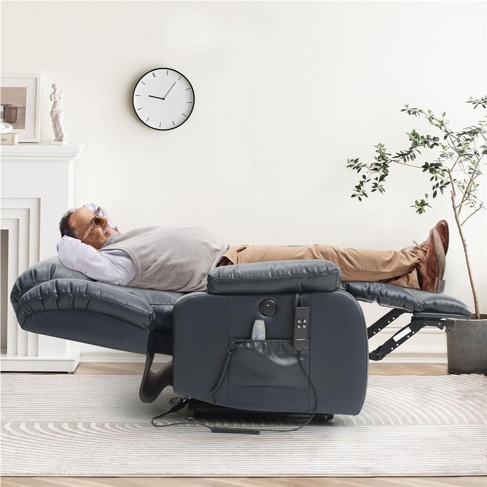 Adjustable Large Power Lift Recliner Chair with Heat and Massage, Lay Flat Electric Recliner Chair for Elderly, Infinite Position Lift Chair with USB Ports and Remote