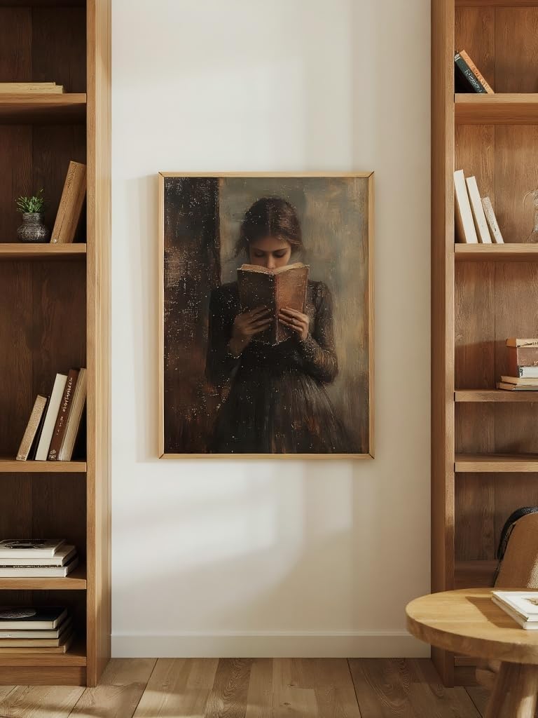 Heltrappe Dark Academia book wall art Decor Victorian Woman Reading Bookish Wall Art Print posters vintage book room library nook Decor Paintings Picture Moody Girl Aesthetic Poster 12x16in Unframed