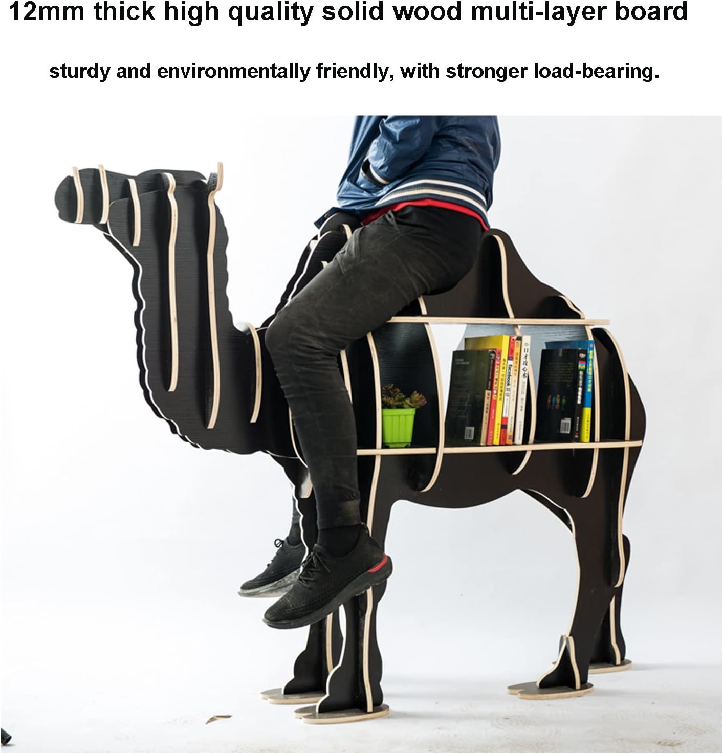 Wooden Bookshelf - Animal Shape Storage Shelf, Camel Camel Bookshelf Decorative Rack Window Floor Ornaments Table, Children's Bookcase, Log Shelf Reading Storage Display Stand (Size