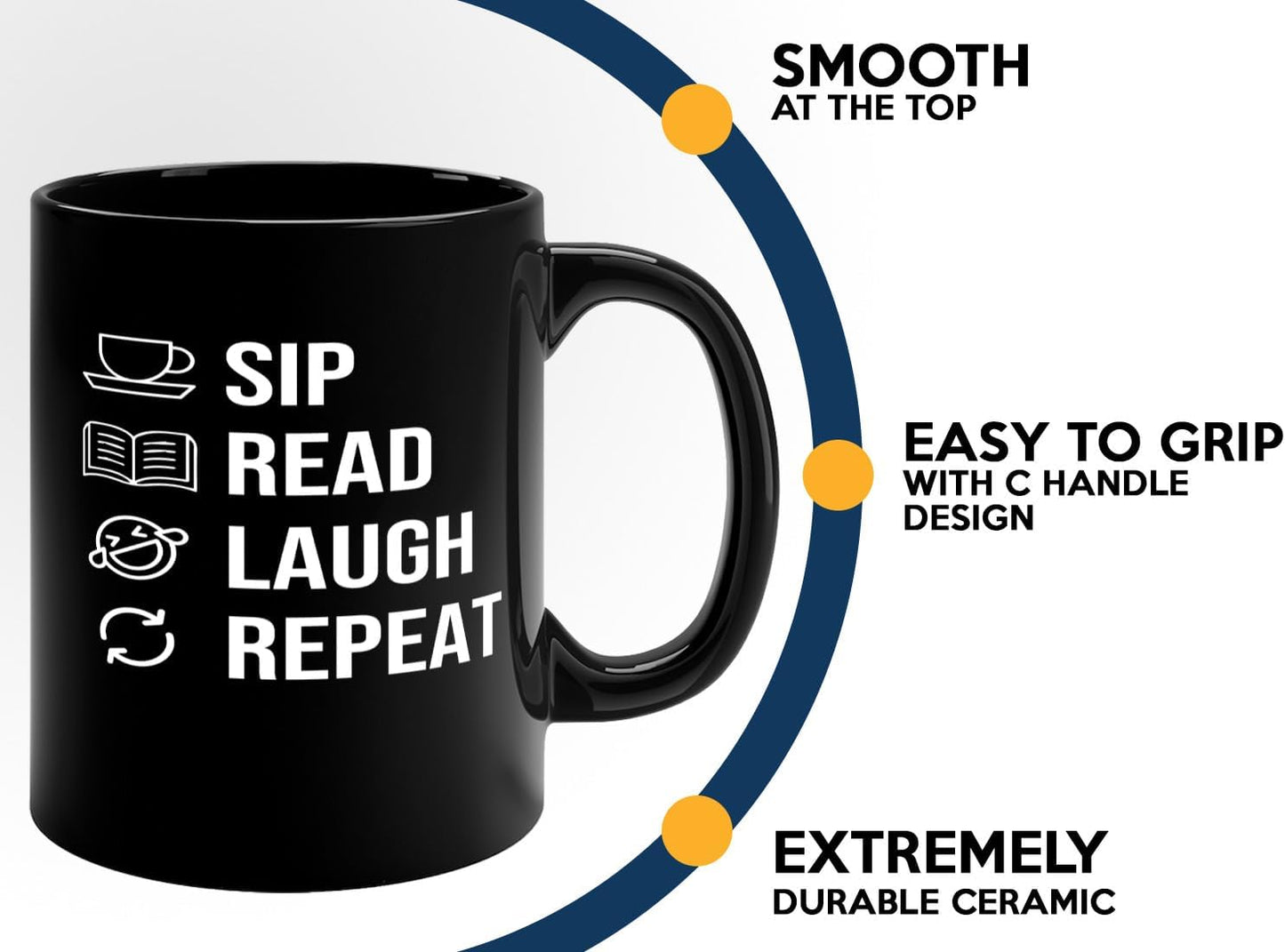 Book Lover Coffee Mug 11oz Black -SIP Read Laugh - Bookworm Literature Library Book Lover Reader Booked Editor Intellectual Studious
