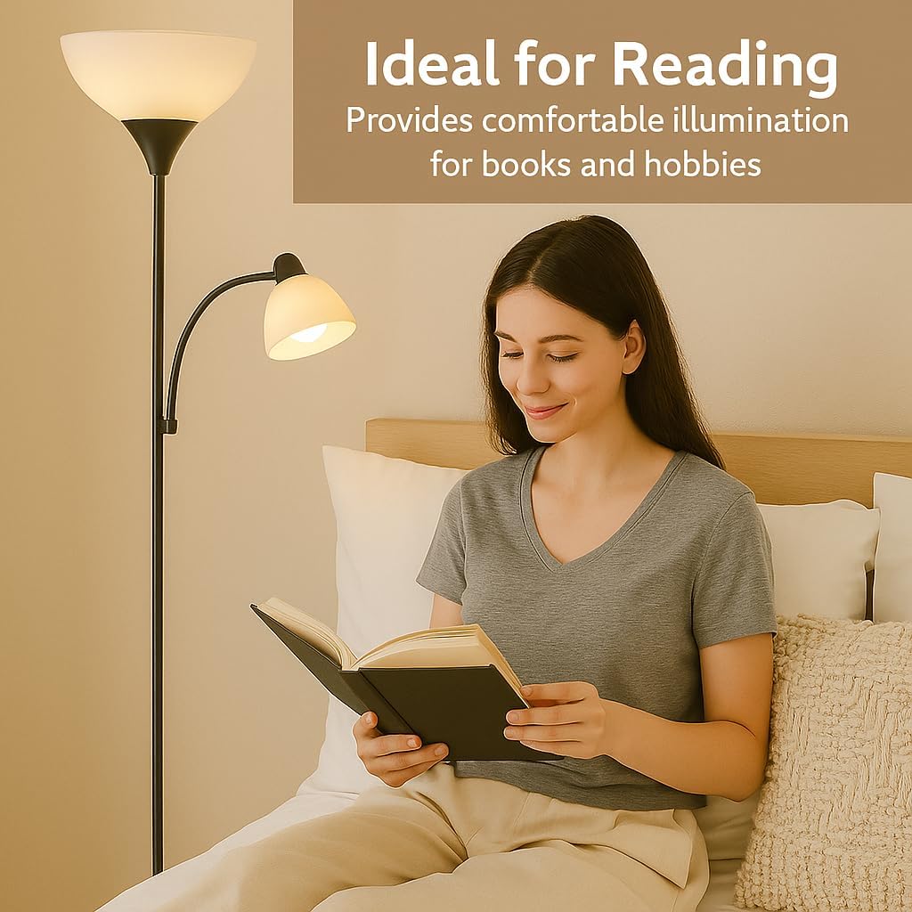 Adjustable Black Floor Lamp With Reading Light, Tall Lamp For Living Room, Bedroom, Office, Susan 72" Standing Lamps For Living Room, Corner Light, Stand Lamp, Floor Lamps For Living Room Modern