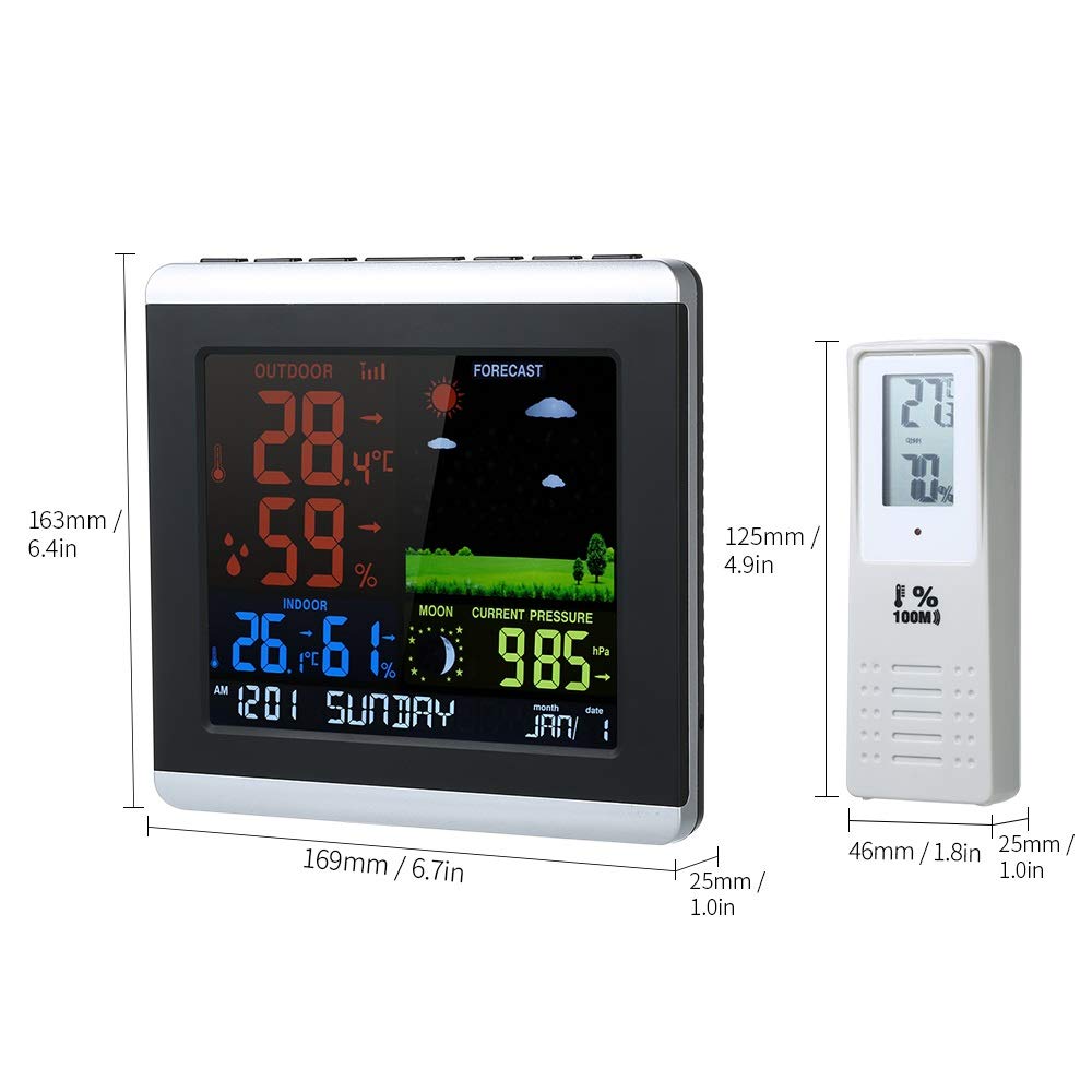 Digital Thermometer Hygrometer Weather Station，Color LCD Forecast Clock