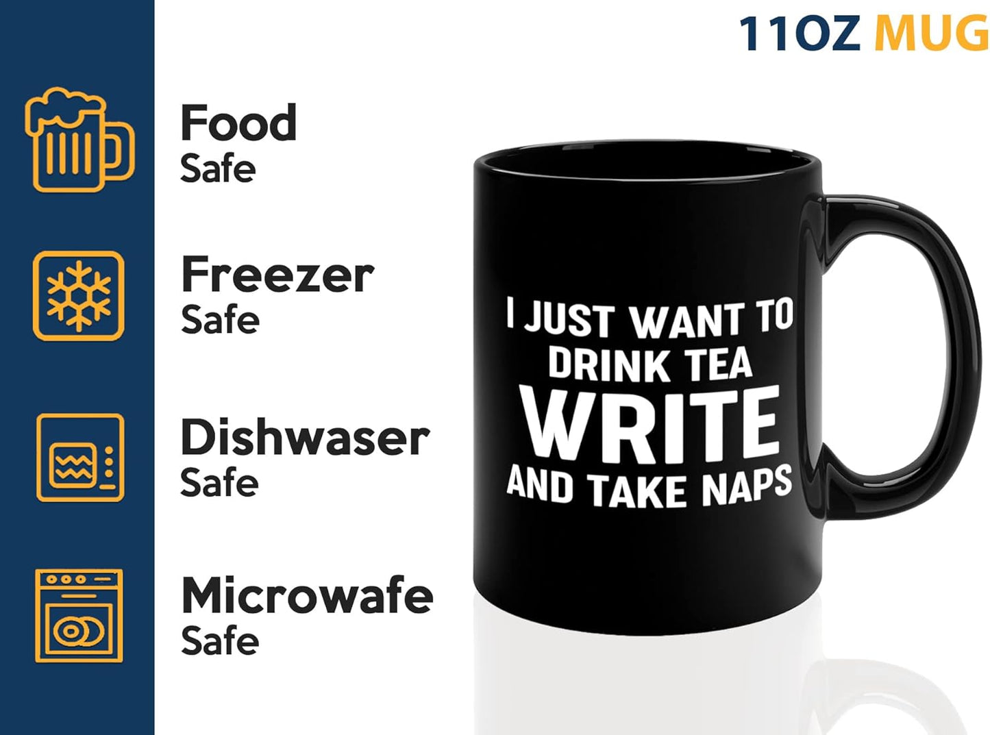 Journalist Coffee Mug 11oz Black -Tea Write Naps - Reading Lover Book Club Gift Author Appreciation Writer Journalism Novelist Scriptwriter