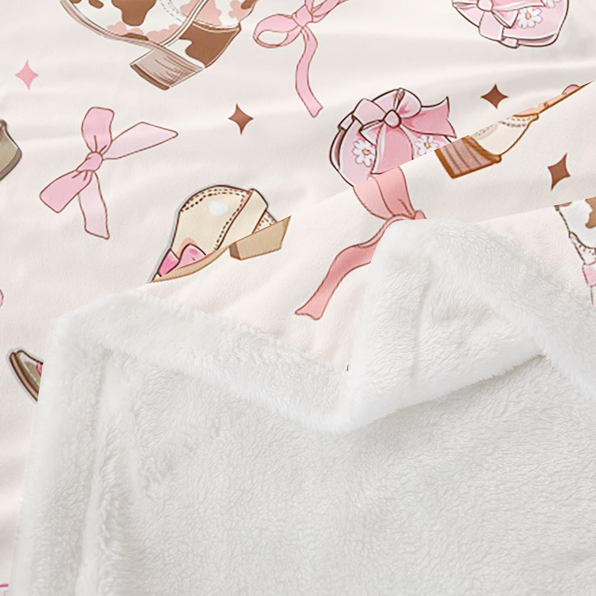 Feelyou Pink Bow Fleece Throw Blanket Baby 30"x40" Kids Cute Bowknot Plush Blanket for Boys Teens Girls Bow Sherpa Blanket Breathable Western Boots Fuzzy Blanket Bow