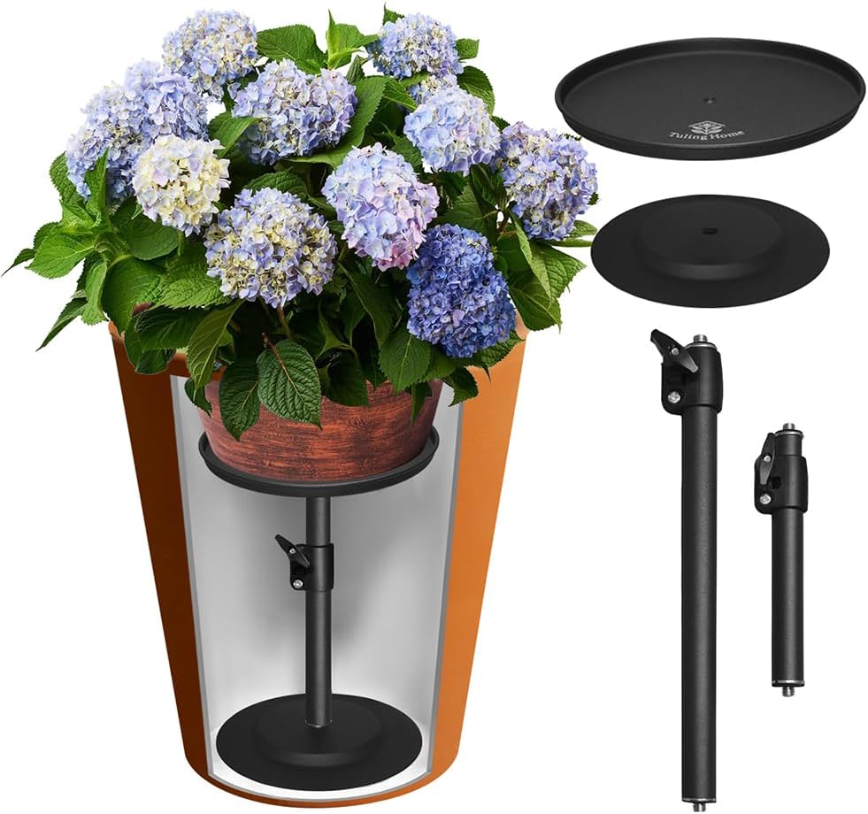 Adjustable Pure Iron Planter Inserts, 7-25” Plant Risers for Inside Pots, Planter Fillers for Large Pots, Indoor & Outdoor Insert with 8-10” Top & 6-10” Base