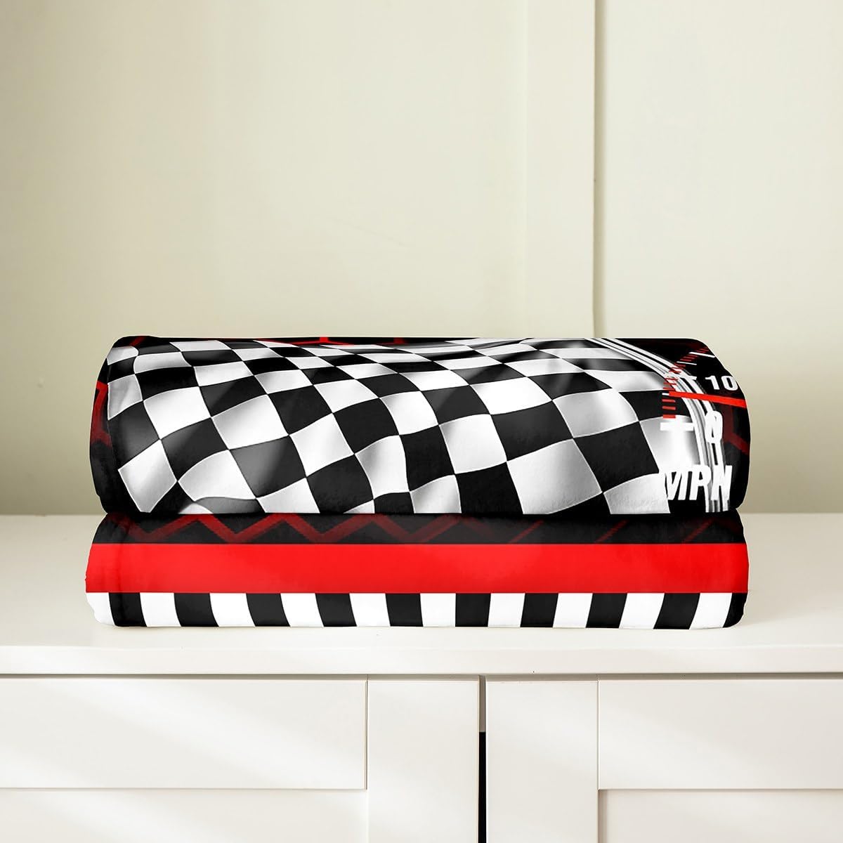 Red Race Car Throw Blanket,Neon Lights Honeycomb Racing Cars Bed Blanket for Girls Men,Black White Grid Flag Extreme Sports Fuzzy Blankets,40 x 50 Inches