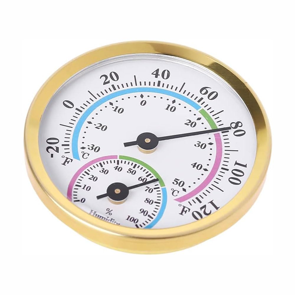 TopHomer Aluminum Thermometer, Mini Round Hygrometer, Temperature & Humidity Measurement, Wall Mounted Monitor Gauge for Home Office Indoor Outdoor Greenhouse (no Battery Required)