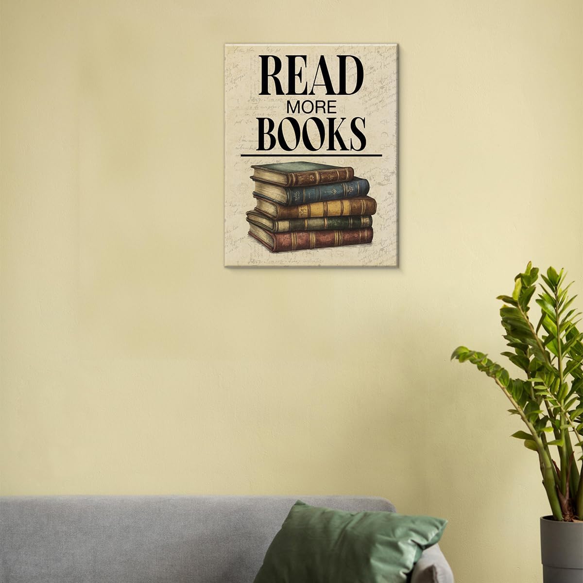 Vintage Reading Book Classroom Wall Art Print - Read More Books Poster Painting - Retro Book Lover Wall Decor for Library Study Reading Room Dorm Canvas Framed 8x10 Inches