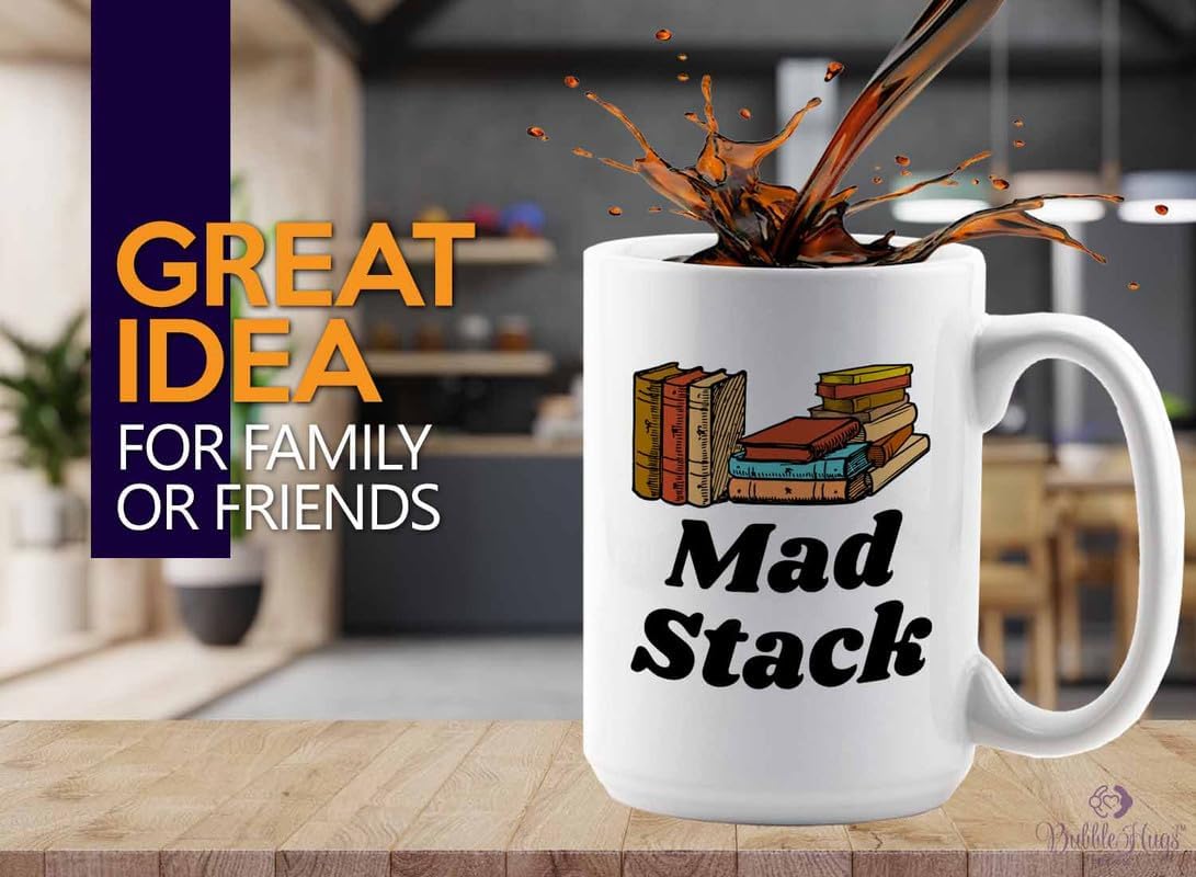 Reading Coffee Mug 15oz White - Mad Stack - Reader Gift Bookworm Owl Lover Cat Lover Book Lover Novelist Librarian Writer