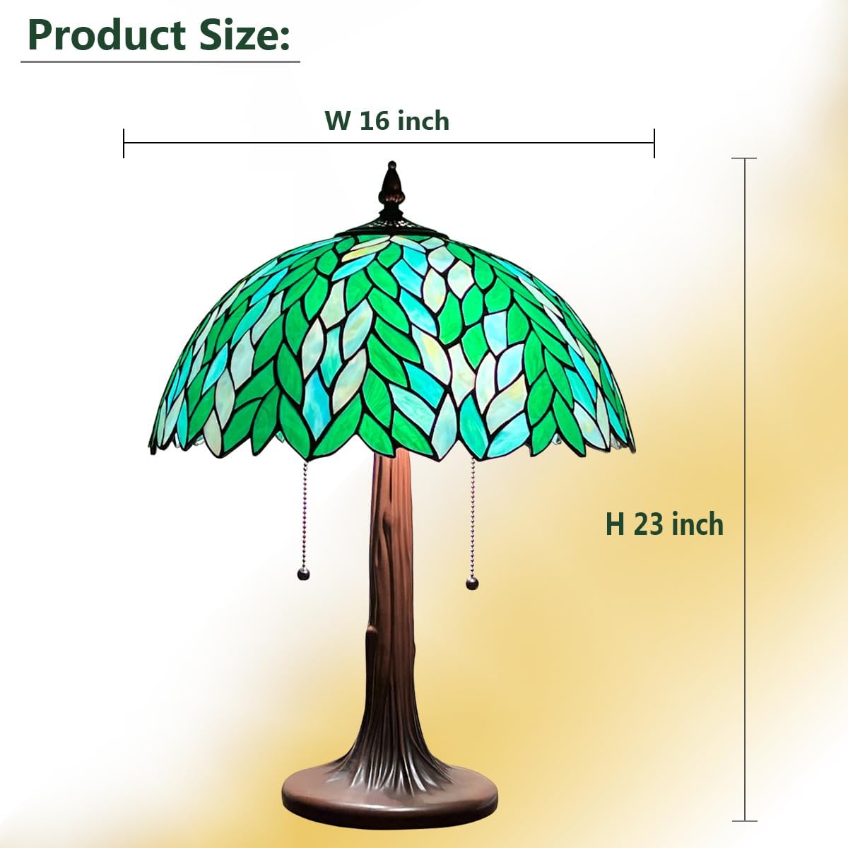 Tiffany Style Table lamp, Green Wisteria Stained Glass Desk Light - Antique 16” Large Nightstand Bedside Reading Light for Living Room Bedroom Office