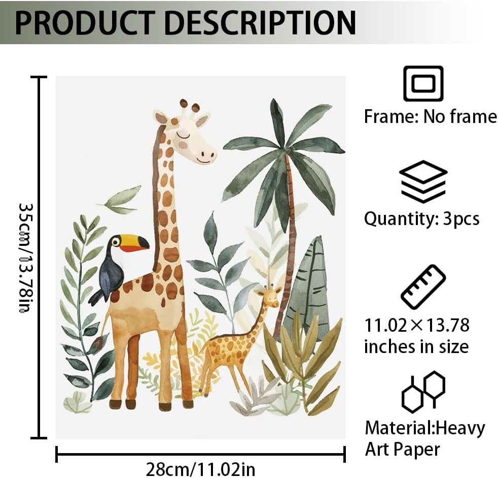 CRAFTYMELODY 3Pcs Boho Animal Wall Art Prints Lion Giraffe Wall Decor Rainbow Animal Poster Artworks for Apartment Nersery Decor Living Room Bedroom Home Decoration 11x13.8 Inch Unframed