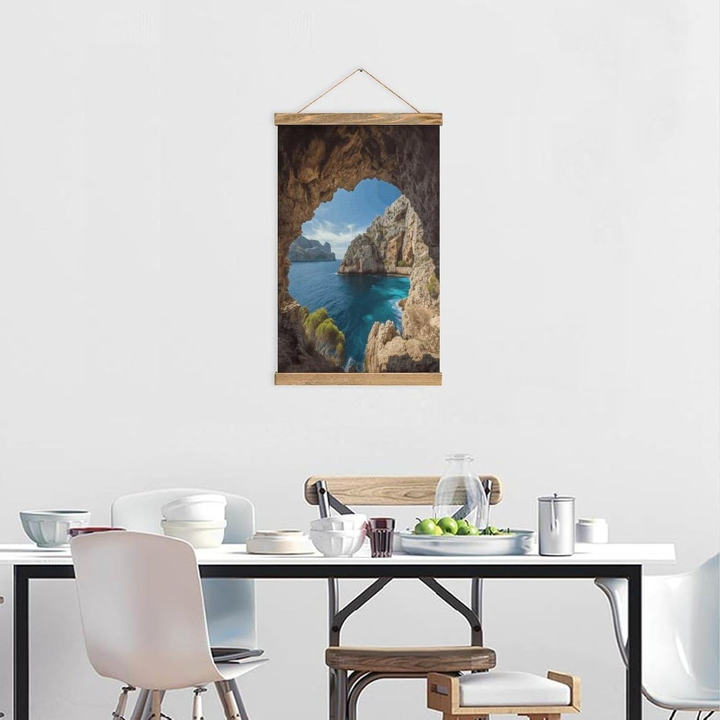 Vintage Arch in Mallorca Spain Poster with Wooden Frame Personalized Linen Hanging Scroll Painting Rustic Wall Hanging Illustrative Modern Artwork Decor for Home Living Room Bedroom Office