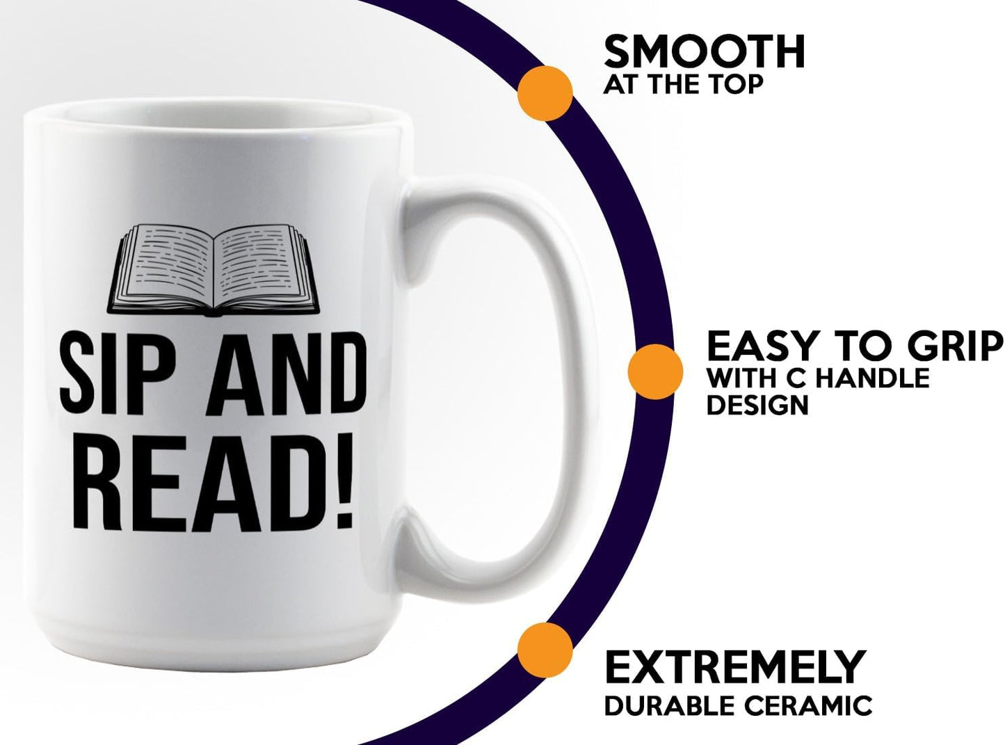 Book Lover Coffee Mug 15oz White -Sip and Read - Bookworm Literature Library Book Lover Reader Booked Editor Intellectual Studious