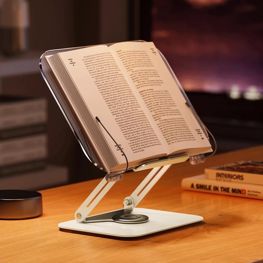 Desktop Bookshelf with Degree Rotating Bottom Page and Transparent Acrylic Panel, Suitable for Textbooks