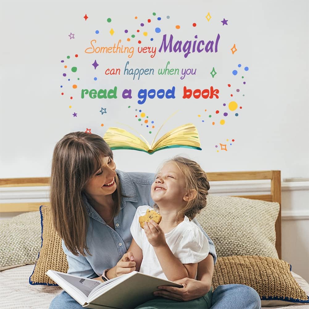 SUPERDANT Reading Book Wall Sticker Inspirational Reading Wall Decal Peel and Stick Books Classroom Vinyl Art Decals Read Corner Decor for Library Kids Room Study Room Decoration Back to School