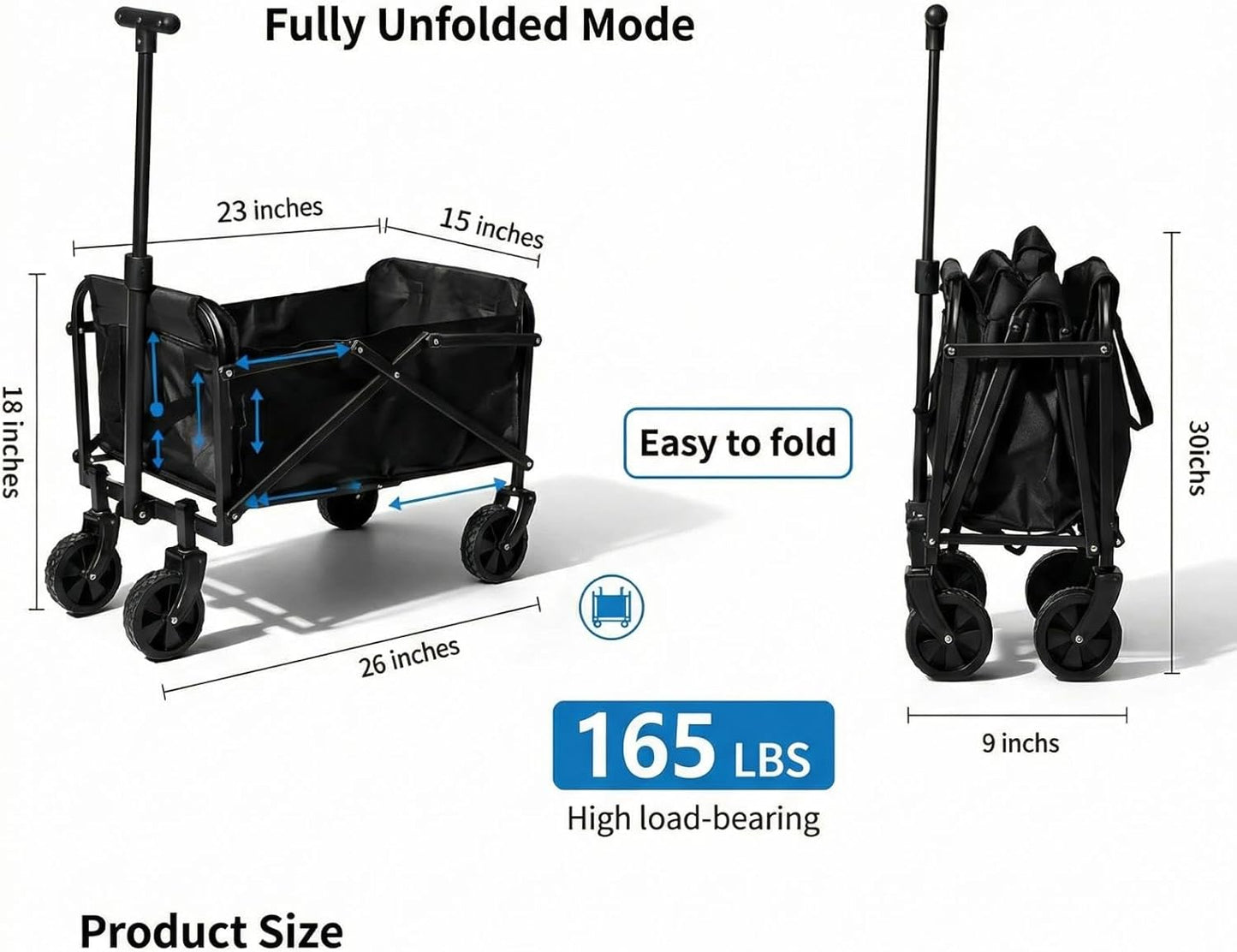 120L Small Collapsible Wagon Cart Foldable Garden Cart with All Terrain Wheels, Large Capacity Utility Wagon for Beach, Camping, Grocery, Shopping, Outdoor Sports