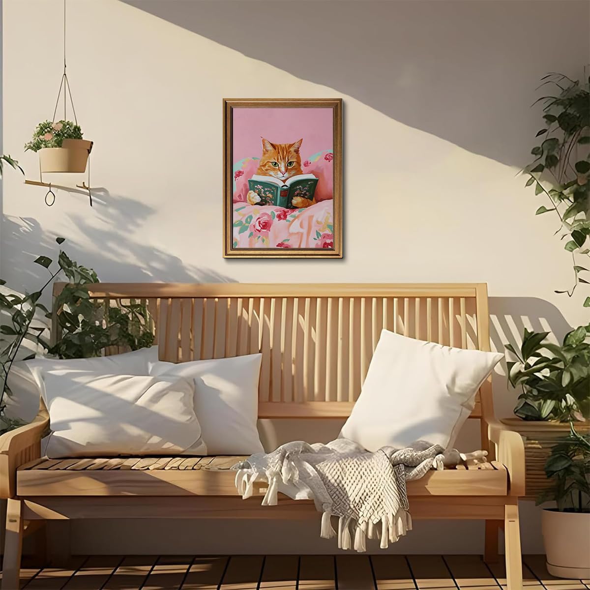 BRUZYIYE Cat Wall Art Vintage Gold Framed Wall Art Cat Pictures Wall Decor Funny Animal Reading Books Paintings Cute Kitten Lovers Aesthetic Canvas Prints for Nursery Girls Room Bedroom Kids Room 12x16in