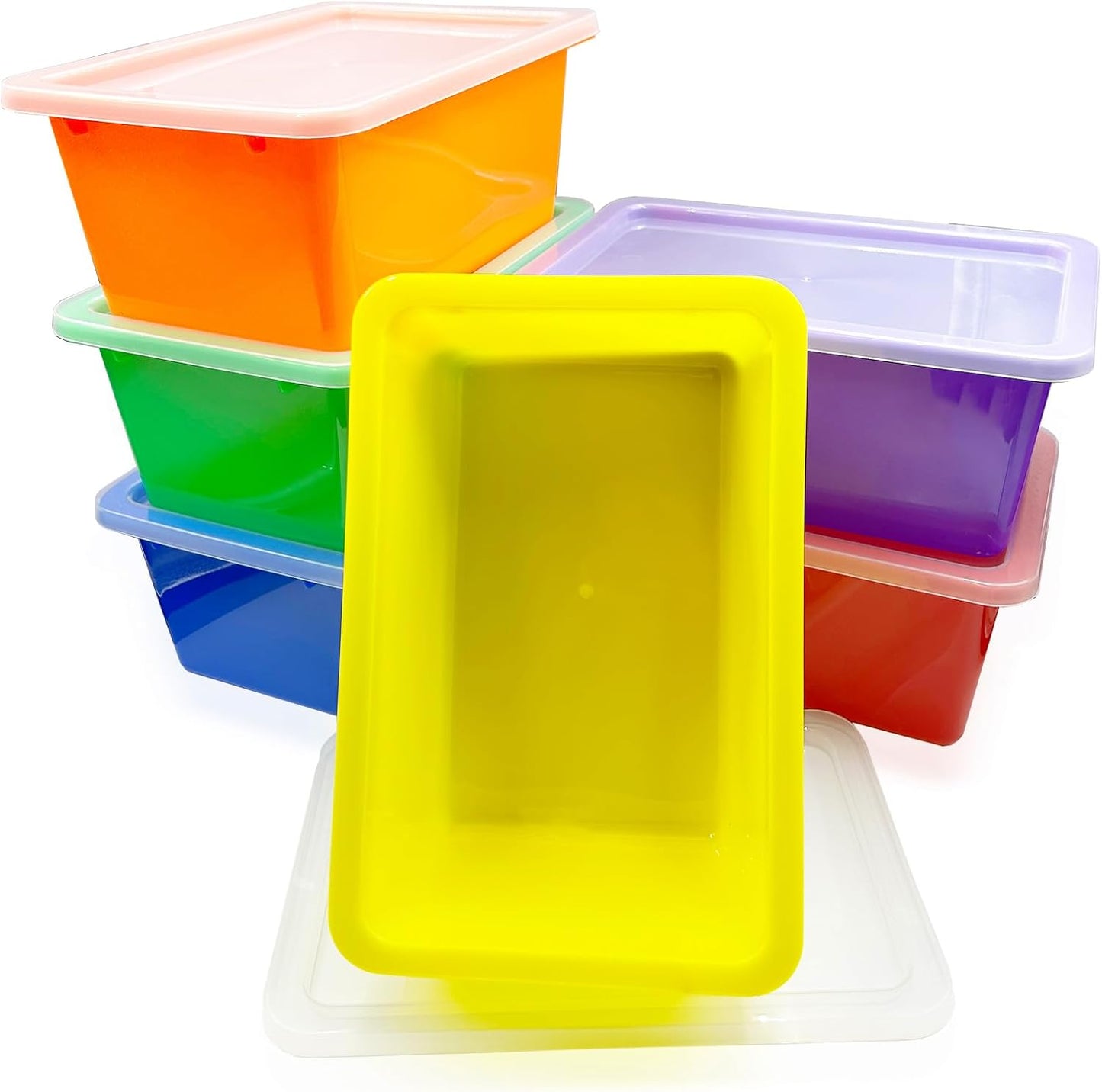 6 Pack Colored Bins with Lids, 5 Qt Plastic Cubby Bins Storage Bins Stackable Toy Bins Organizer for Classroom, Home