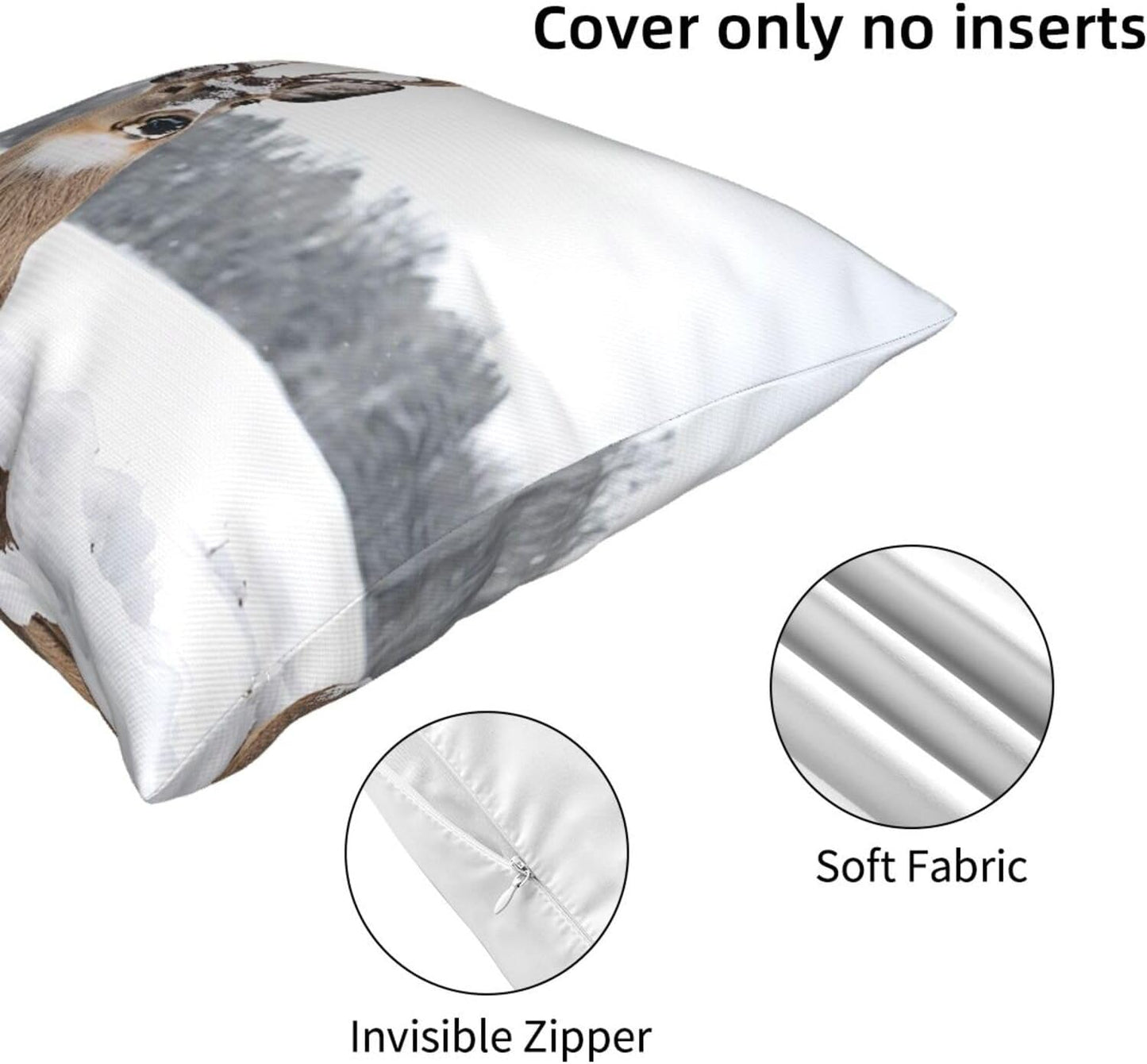 All-Season Square Pillow Covers 18"X18", Wild Deer, Decorative Throw Pillow Covers for Sofa Bed Couch, Hidden Zipper Cushion Cover, Square Lumbar & Accent Pillowcases for Home Decor