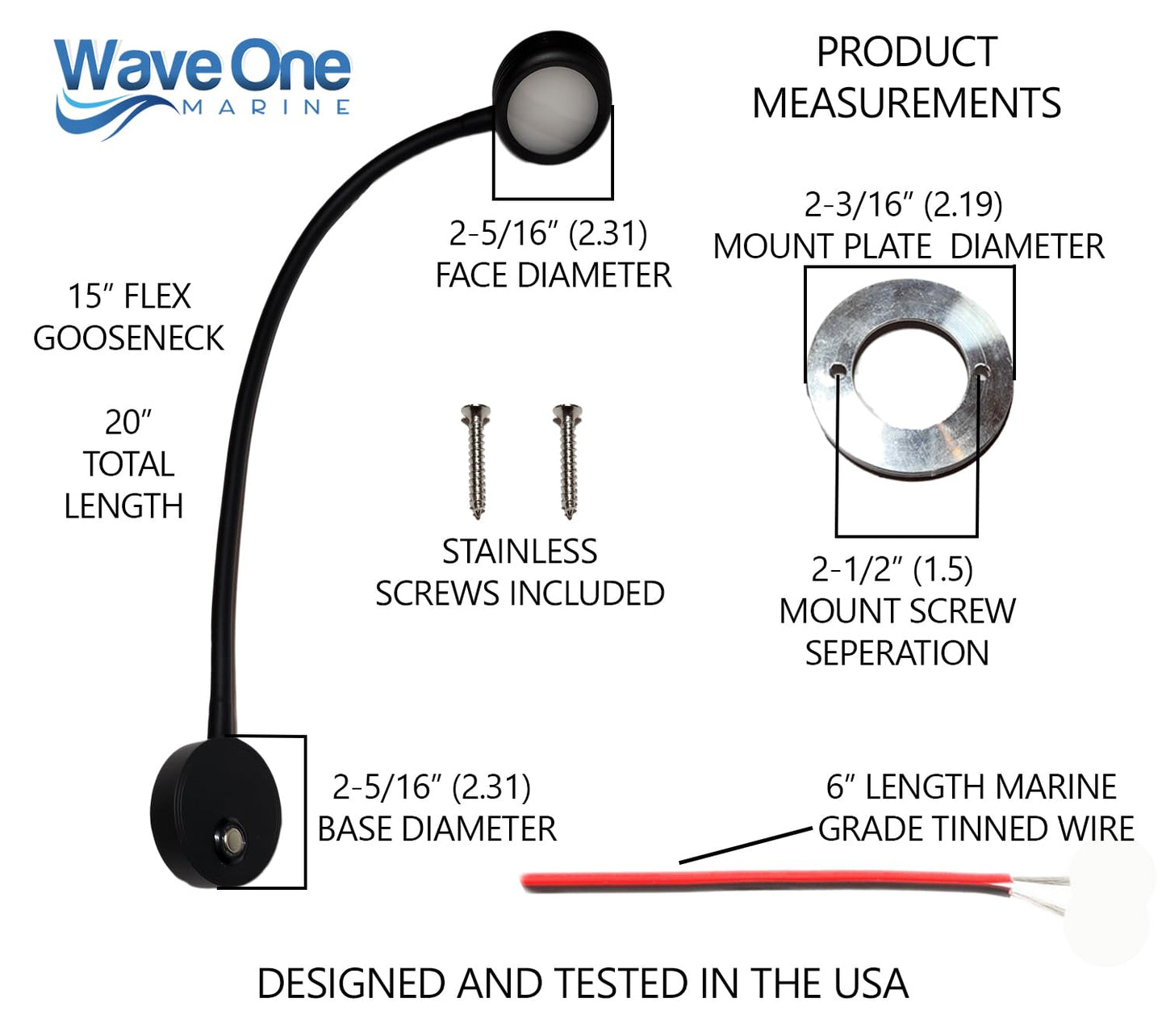 Wave One Marine Dual Color Gooseneck LED Chart Reading Light | Flexible Dimmable Sailboat Cabin Wall Map Boat Yacht RV Interior Night Lighting 12-24V Volt (Chrome | White & Red)