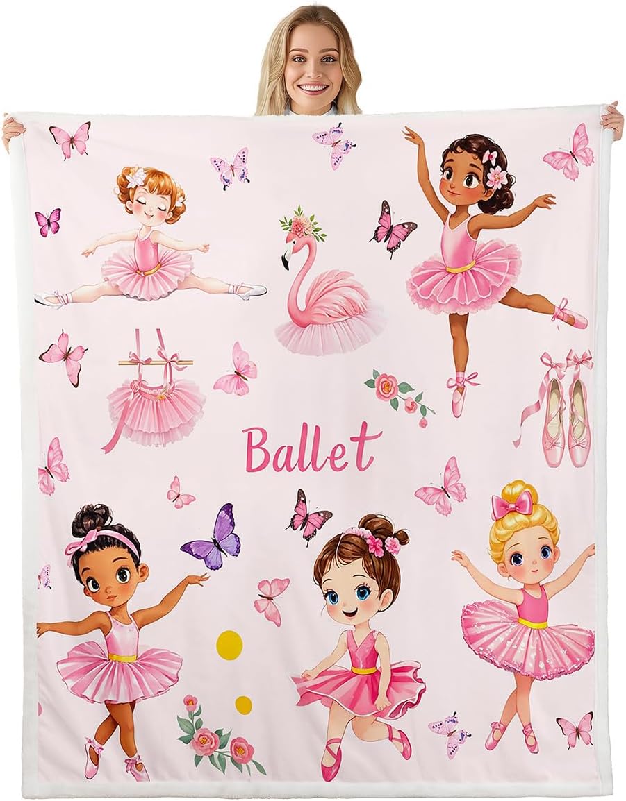 Feelyou Kids Ballet Fleece Throw Blanket Pink Bow Tie Sherpa Blanket Boys Girls Dress Plush Blanket for Bed Sofa Couch Princess Teens Bedroom Decor Twin 60"x80"