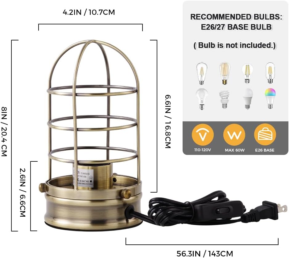 Cerdeco Small Retro Bronze Vintage Table Lamp,Industrial Desktop Lamp for Bedside,Bar,Cafe,Bedroom,livingRoom,(Bulb Not Included)