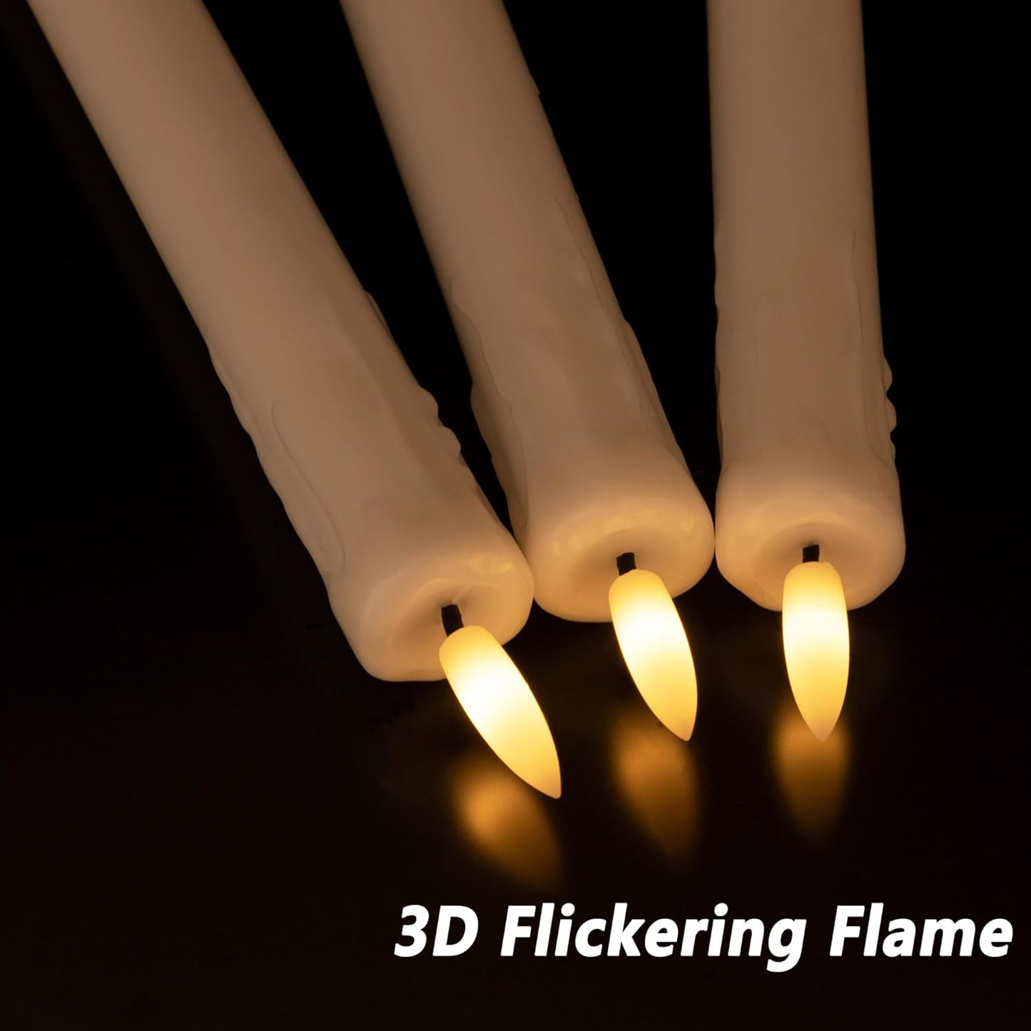 Dripless Flameless Taper Candles with Rmote, 9.6" Real Wax Battery Operated Candles with 3D Wick, 3 Pack Led Candle Flickering Candlesticks for Home, Wedding, Party, White