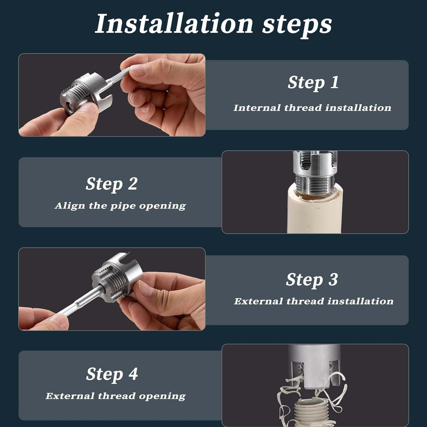 5 pcs Integrated Internal & External Pipe Threading Tool Kit with 1/2" 3/4" 1" Dies & Broken Bolt Extractor, 40Cr Steel Plumbing Tool Set for PVC/PPR/Pipe, Electric Drill Compatible