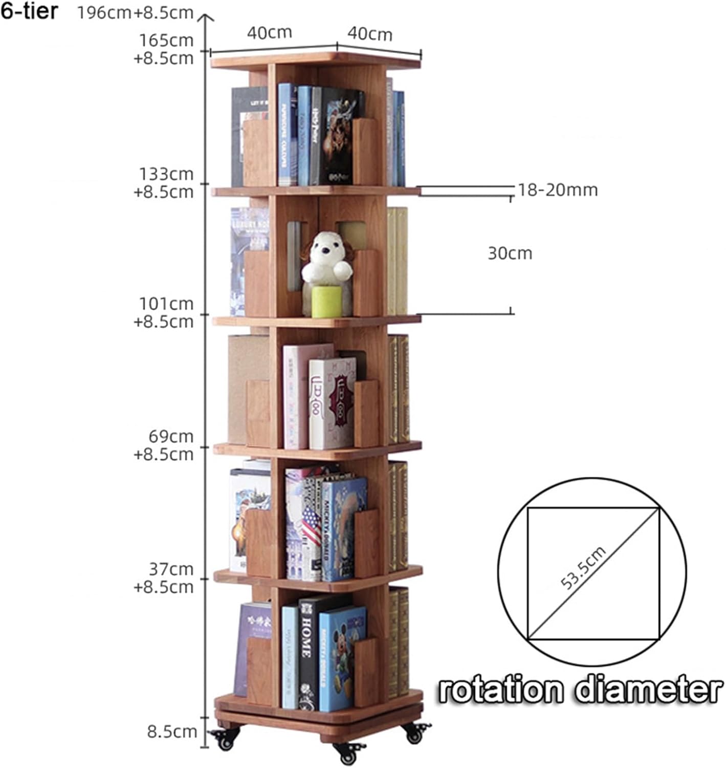5 Tier Rotating Bookshelf, 360 ° Display Stackable Bookshelf Tower, Floor Standing Swivel Bookcase Corner Storage Organizer for Bedroom, Living Room (Cherry 5 Tier) (Cherry 5 Tier)
