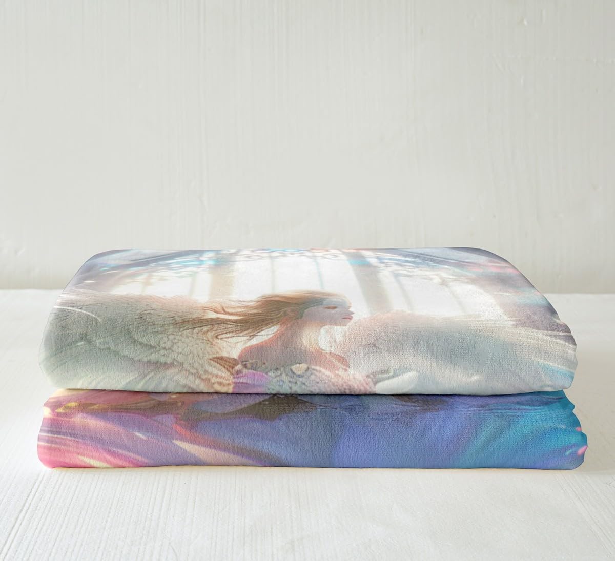 Erosebridal Girls Angel Blanket,Angel Wings Throw Blanket 40x50,Palace Fleece Blanket for Bed,3D Printed Rainbow Sherpa Blanket,Luxury White