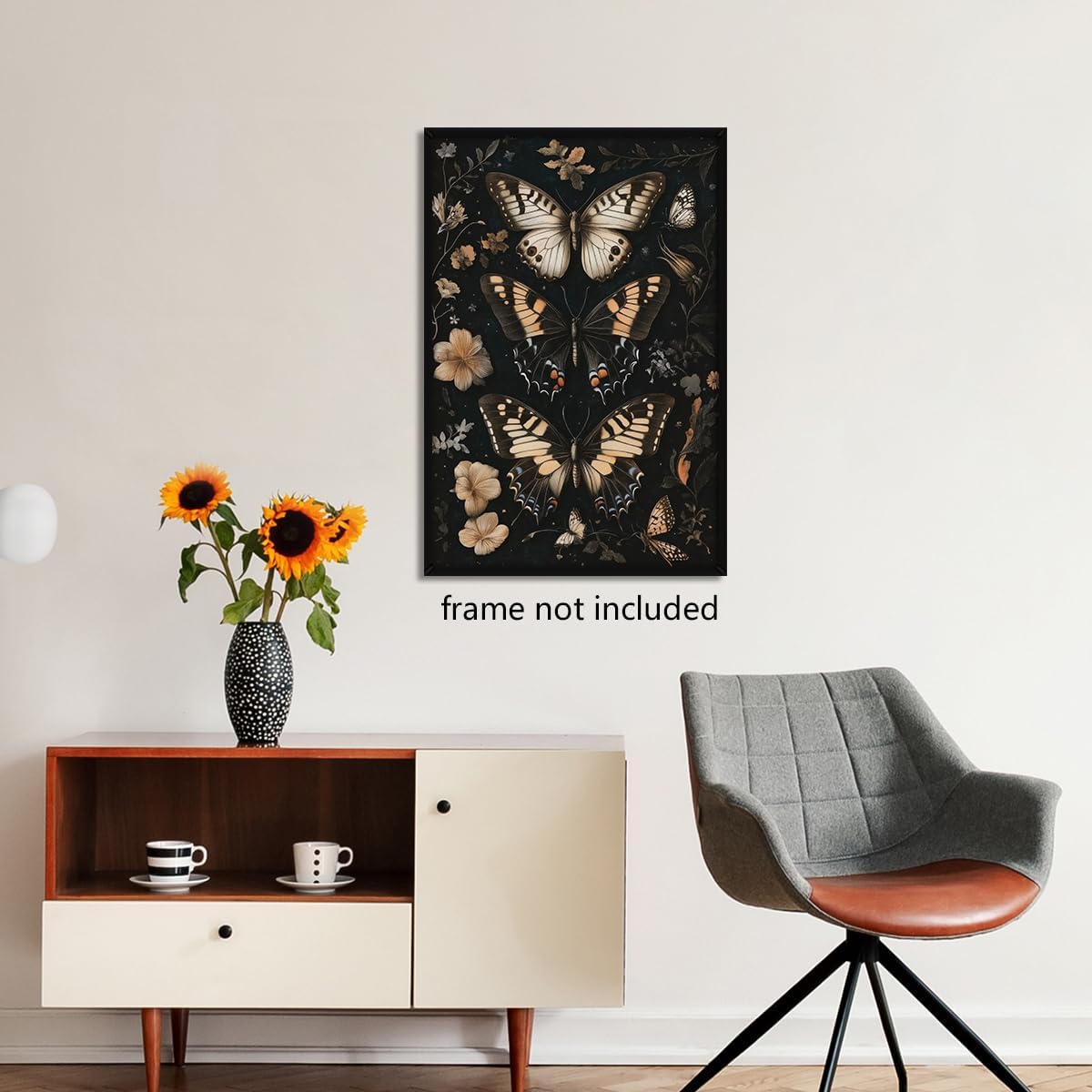 Butterfly Floral Canvas Wall Art, Moody Moth Poster for Room Aesthetic, Dark Academia Butterflies Wall Art, Gothic Rustic Botanical Flowers Picture, Maximalist Goth Art Print 8x12in Unframed