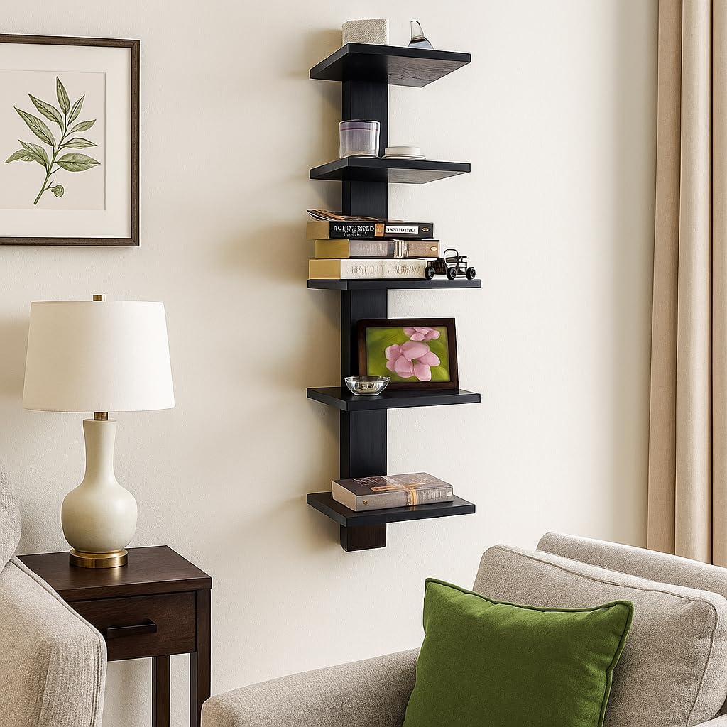 Proman Products - Mounted Spine Bookshelf, Wall Mounted Shelves, Spine Book Tower (Black)
