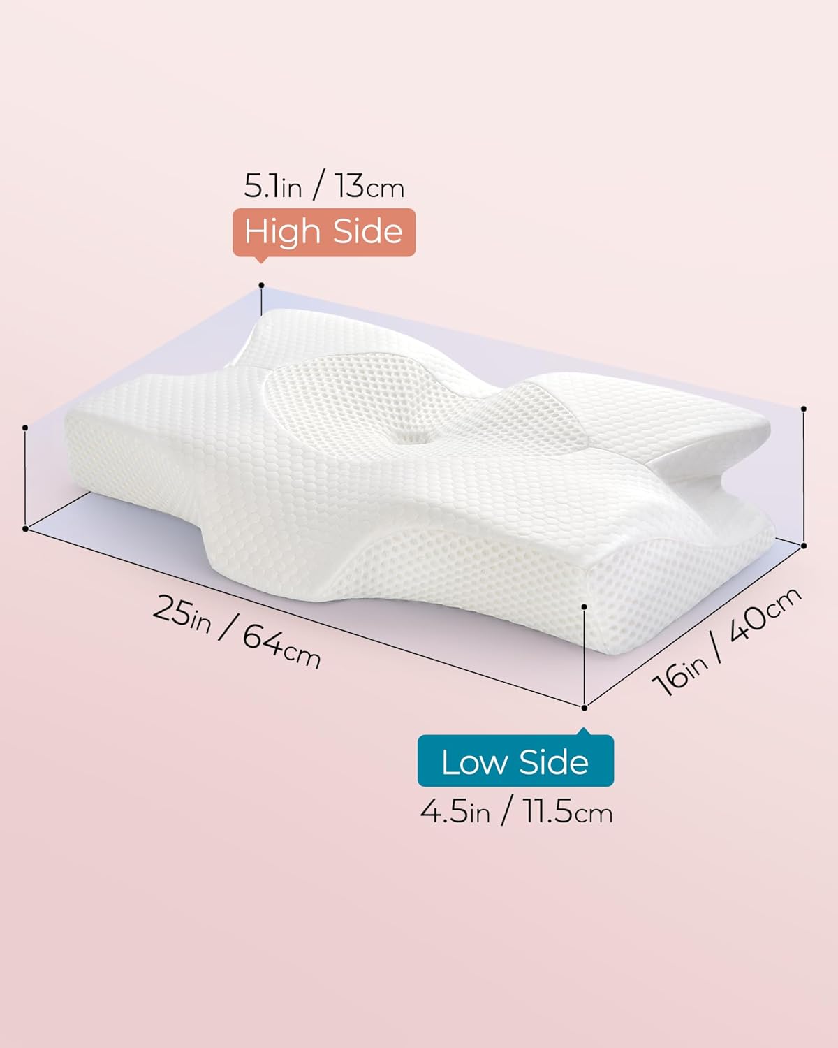 Elviros Cervical Memory Foam Pillows for Neck and Shoulder Pain, Neck Pillow for Sleeping, Side Sleeper Pillows for Adults, Ergonomic Orthopedic Sleeping for Back and Stomach Sleepers (Medium Firm)