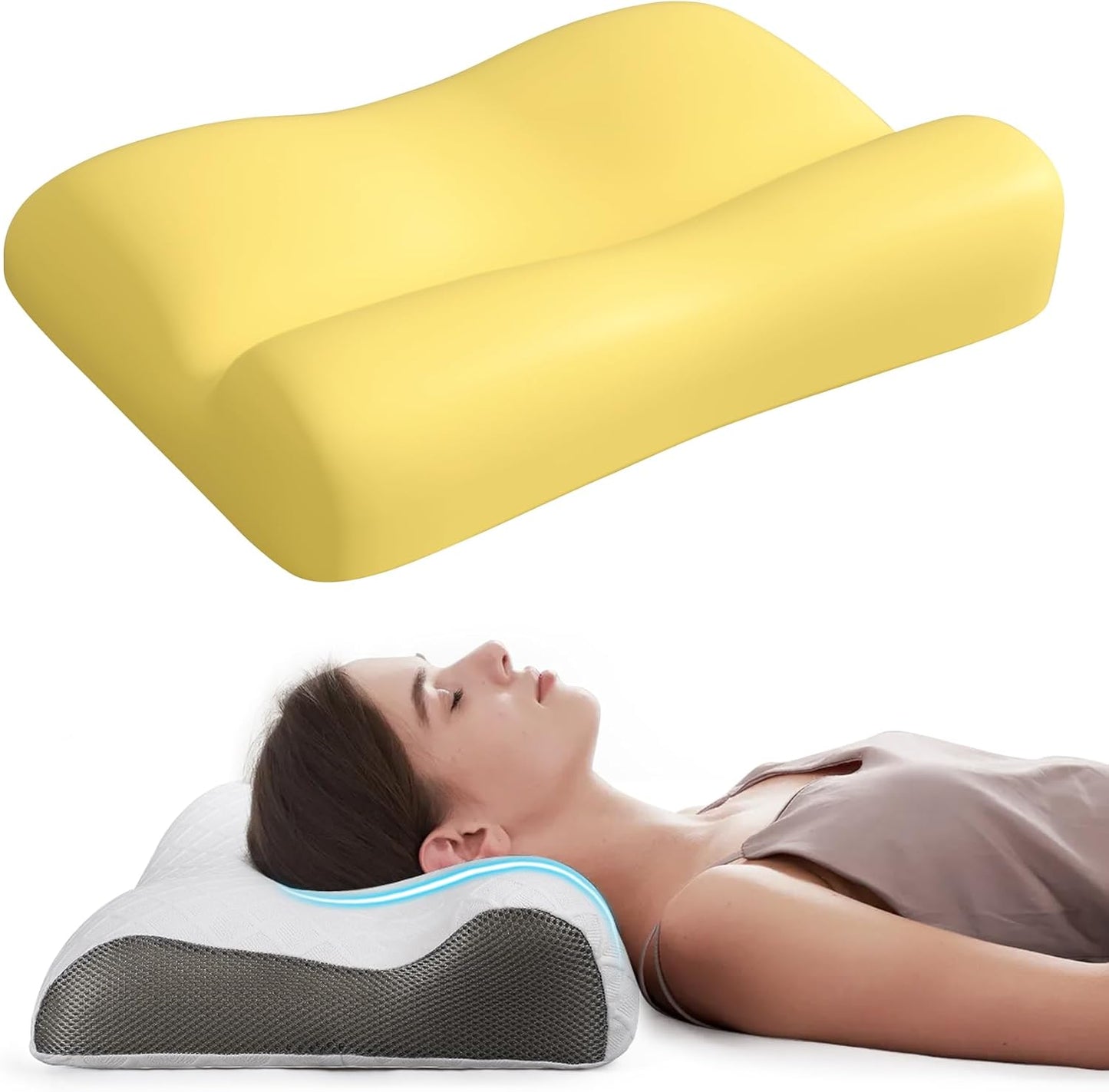 RESTCLOUD Contour Memory Foam Pillow, Cervical Neck Pillow for Neck Pain Relief, Ergonomic Memory Foam Neck Pillow for Side and Back Sleeper (Standard)