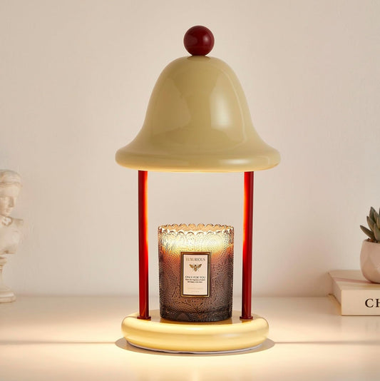 Bell Candle Warmer Lamp with Timer Dimmable, Bedroom House Office Aesthetic Living Girls Room New Home Decor, Christmas Birthday New Year Gifts for Women Mom - Light Yellow & Red