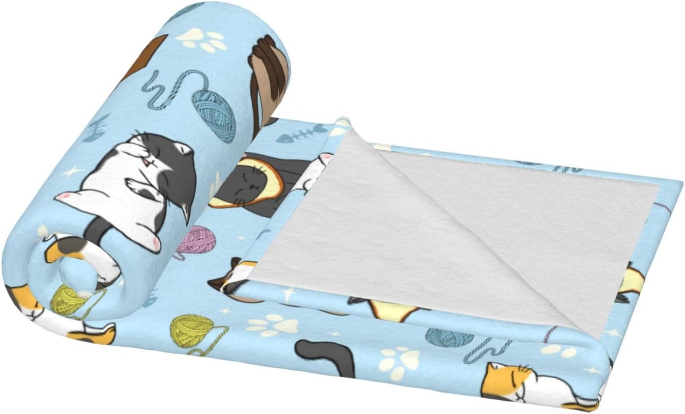 Soft Fluffy Cat Pattern Blanket, Cute Feline Design Cozy Throw Blanket for Adults Kids Pet,Lightweight Warm Plush Fleece Blanket for Couch Bed Sofa, for Cat Lovers 60"x50"