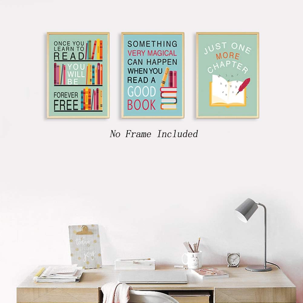 CHDITB Colorful Wall Art Print Inspirational Read Books Quote Artwork,Watercolor Books Art Painting, Set of 6 Art Posters(8" x10) Motivational Saying Canvas Poster For Classroom Library Study Decor