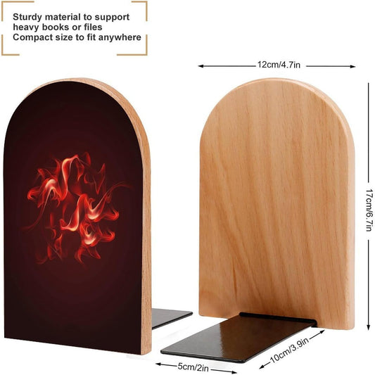 Red Flame Wooden Bookend Non-Slip Book Ends Heavy Duty Book Stopper with Metal Base Books Holderd Decorative Bookends Stands Firmly for Office Supplies