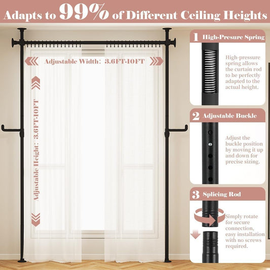 Kokorona Room Divider Curtain Rod, No Drilling Tension Curtain Rod 4-10ft (H) 4-10ft (W), Partition Room Dividers for Room Separation, Adjustable Floor to Ceiling Room Divider Temporary Wall Divider