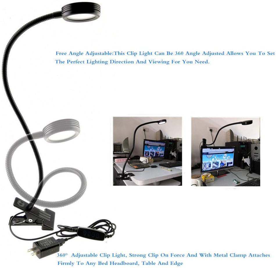2-Pack 3W USB Clamp Desk Lamp - 3 Color Temperatures (3000K-4500K-6000K), 10-Level Dimmable, 48cm 360 Degree Gooseneck with C-Clip for Sewing Machine, Office, Bedroom